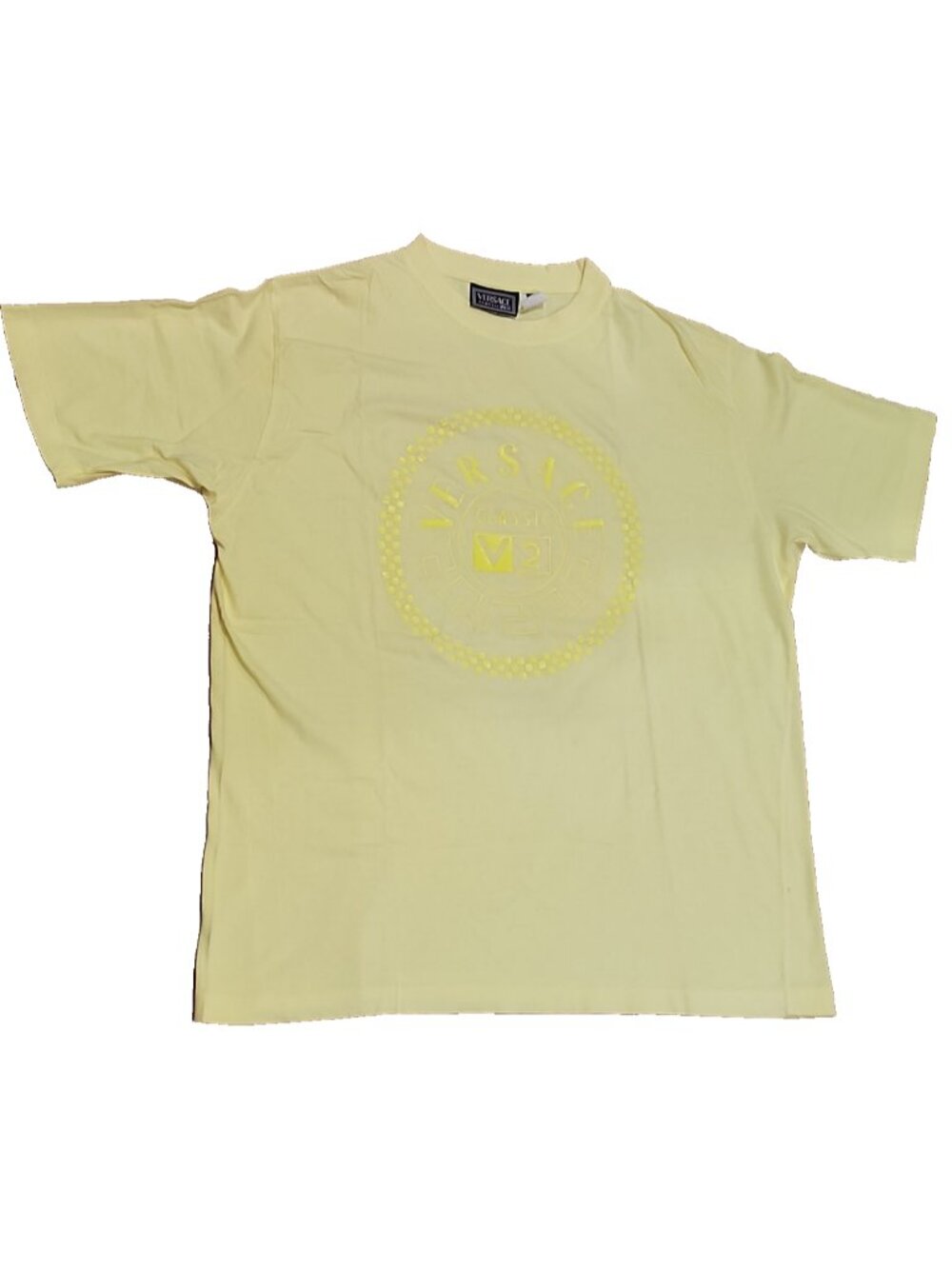VERSACE CLASSIC V2 Mens XL Yellow Tee Shirt cotton embossed logo short sleeve